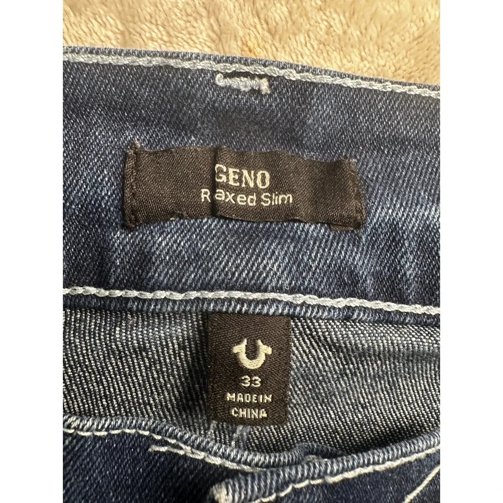 True Religion Geno Relaxed Slim Jeans Mens 33x30  Blue Flap Pocket Stretch Denim